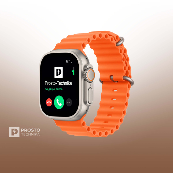 Часы Apple Watch Ultra 2, 49 мм, титан светлого цвета, ремешок Ocean оранжевого цвета (2023)